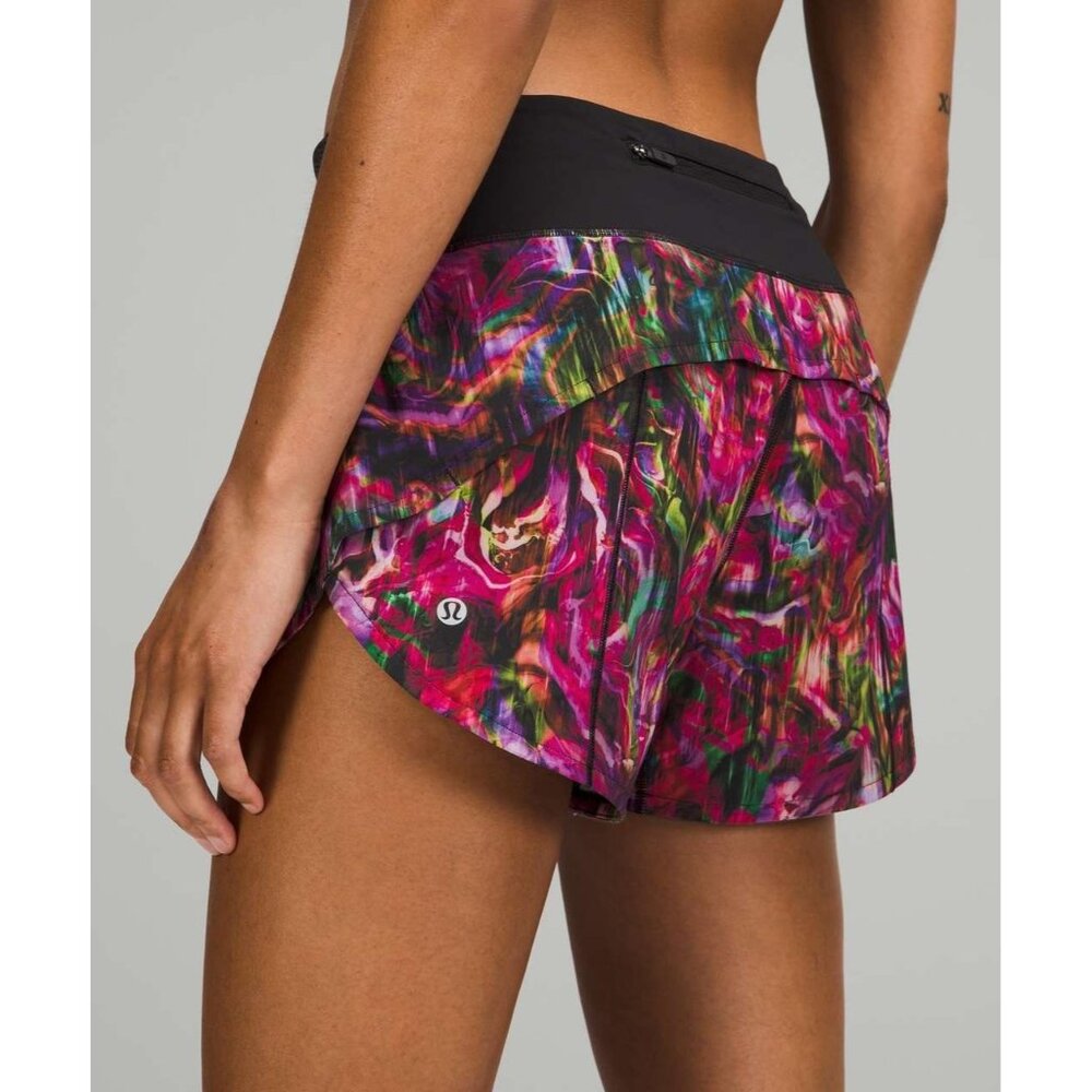 Lululemon Speed Up Mid-Rise Lined Short 4" Sz (4) Hyper Flow Pink Multi / Black